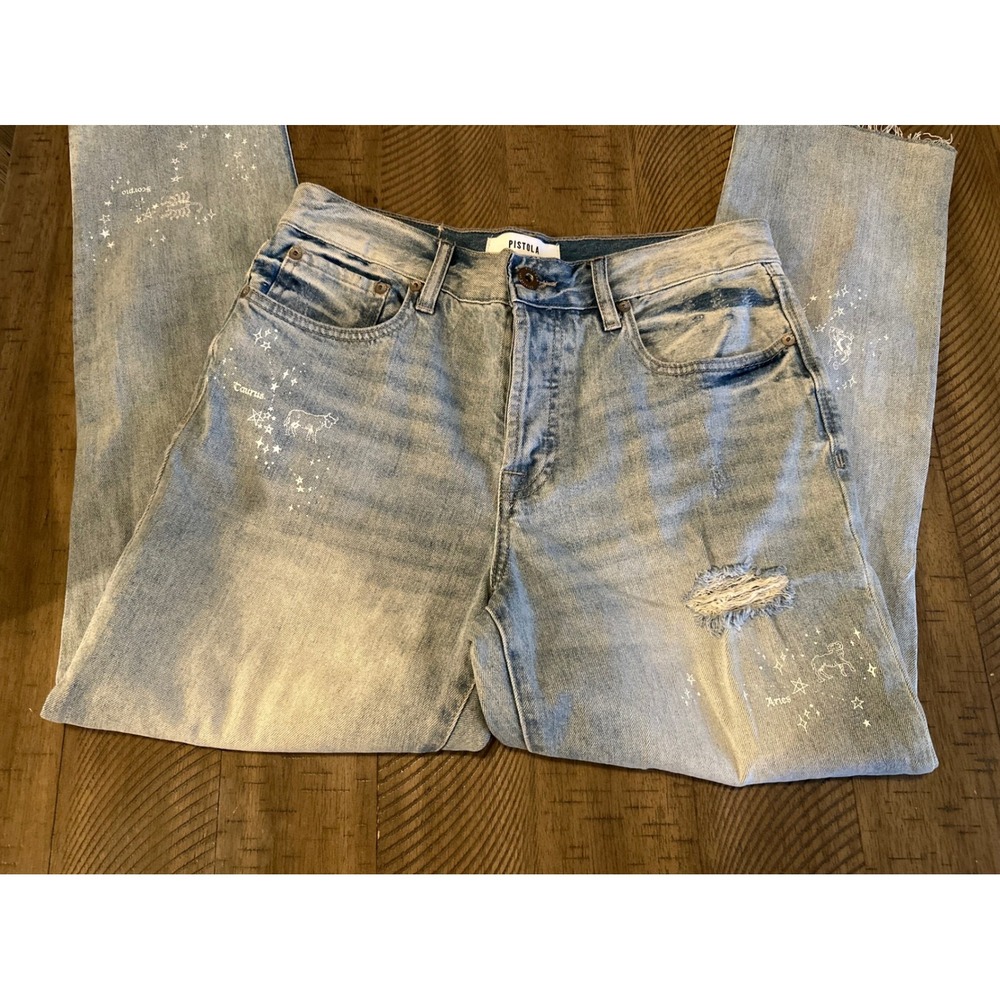 Pistola High Rise Astrology Zodiac Jeans "What's Your‎ Sign" Light Wash Size 29
